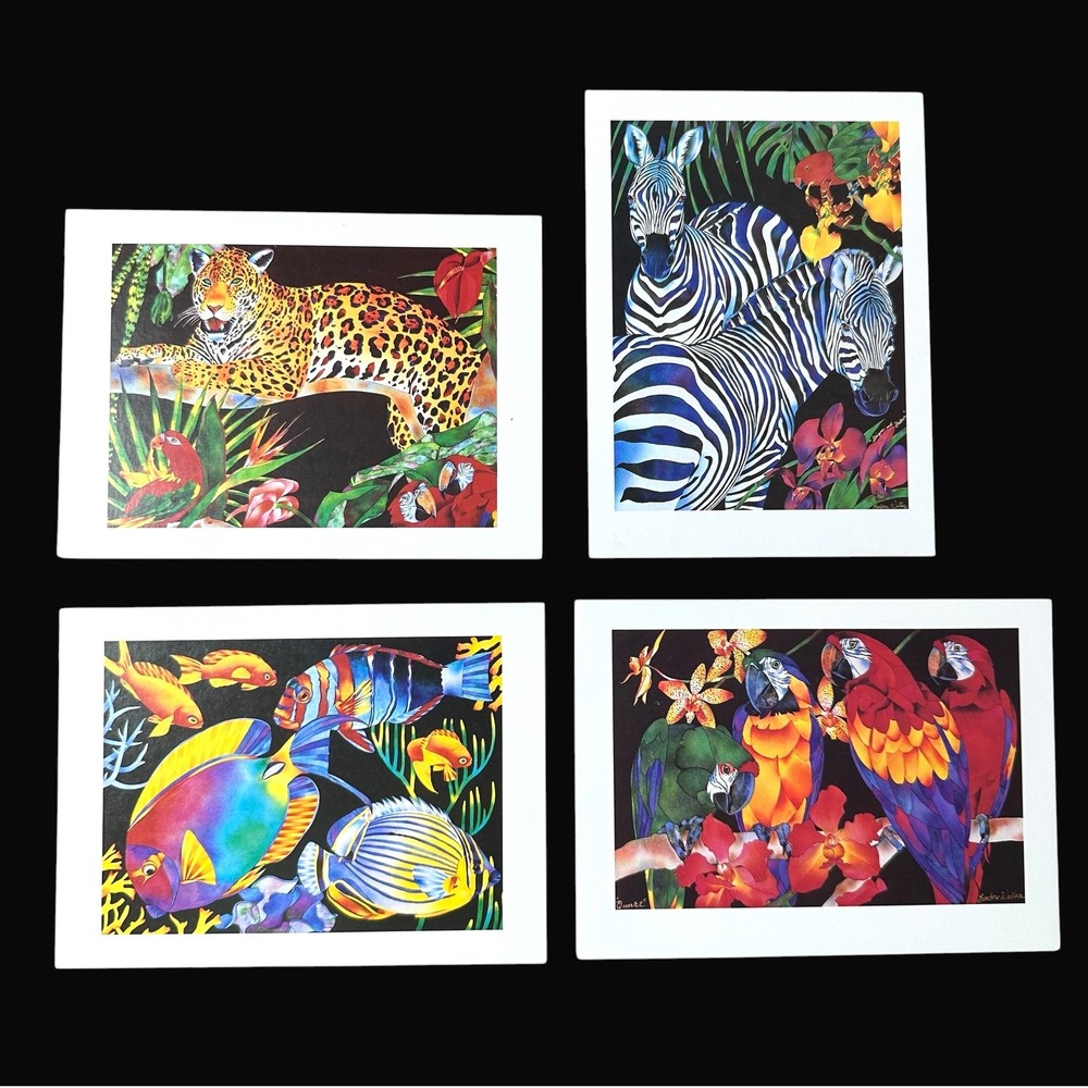 Vintage 1990 Barbara Wallace AMNH Wildlife Greeting Cards Set of 4 Leopard Zebra